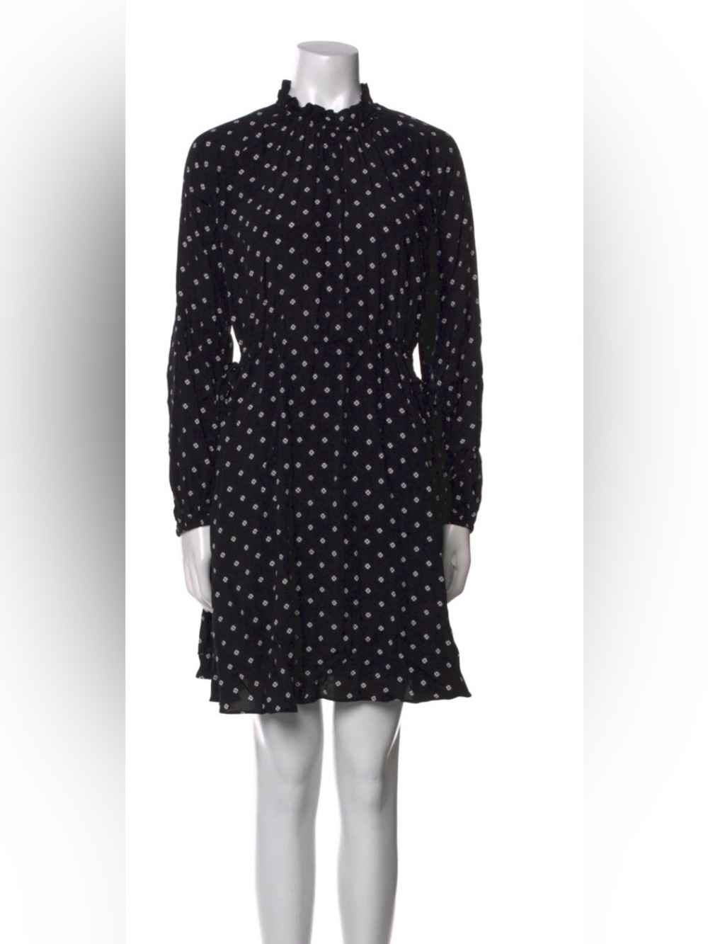 kate spade Black and White Floral-Print Ruffle-Neck Midi Dress